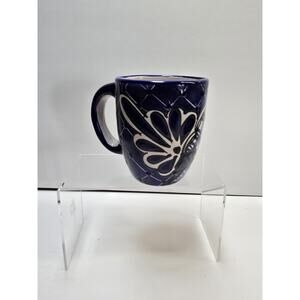 Talavera Hand Painted Pottery Blue Coffee Cup Mexico 16 oz Mug Jumbo 4.5"